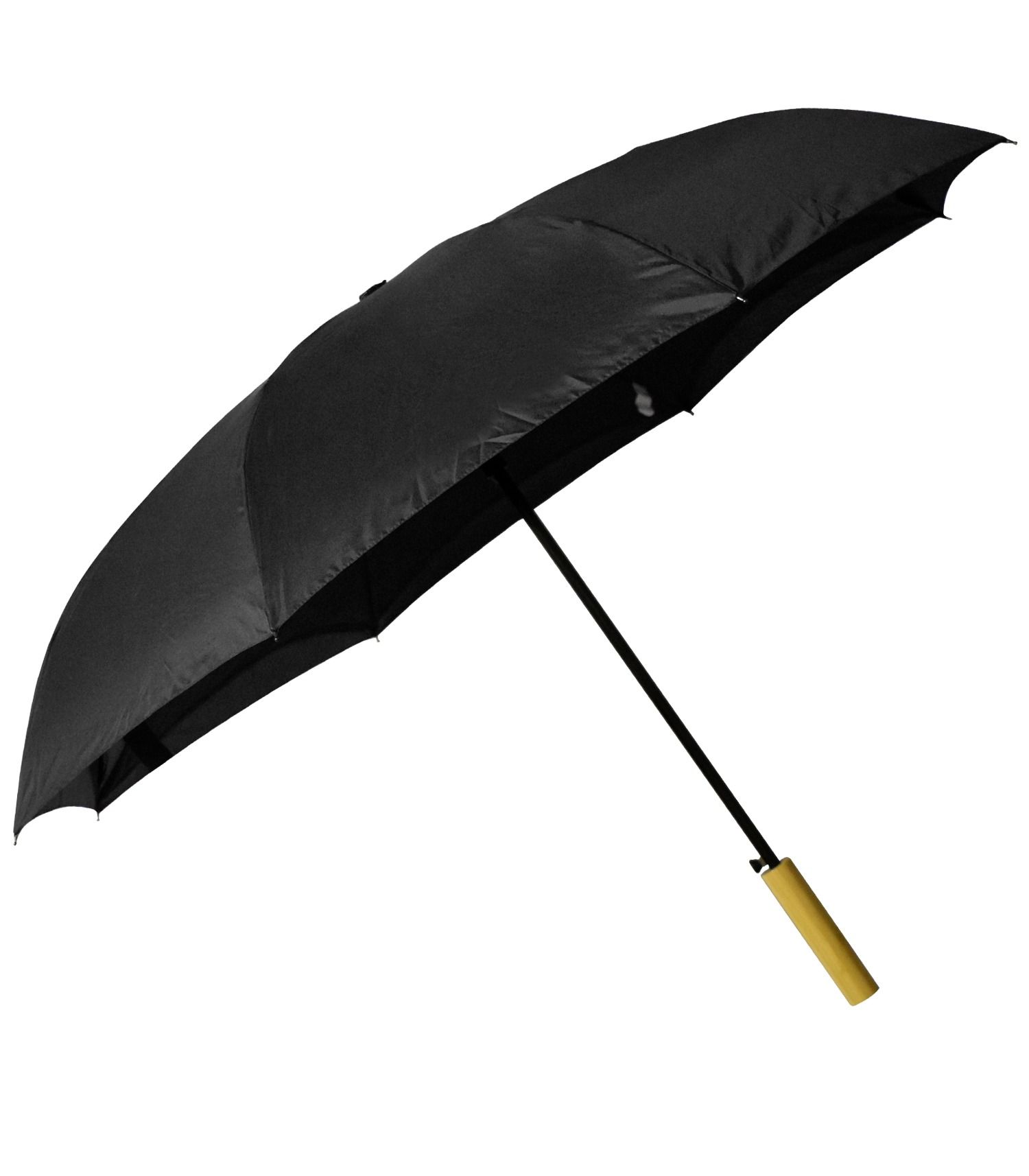 black umbrella with wooden handle