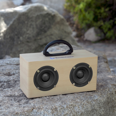 round beige boom box with big round speakers