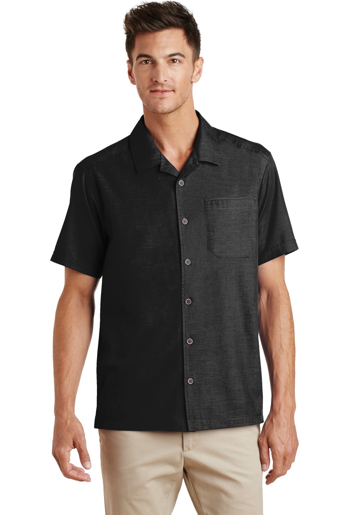 Black Textured Button Down