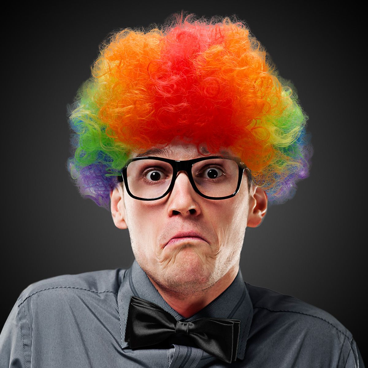 Funny person in a clown wig