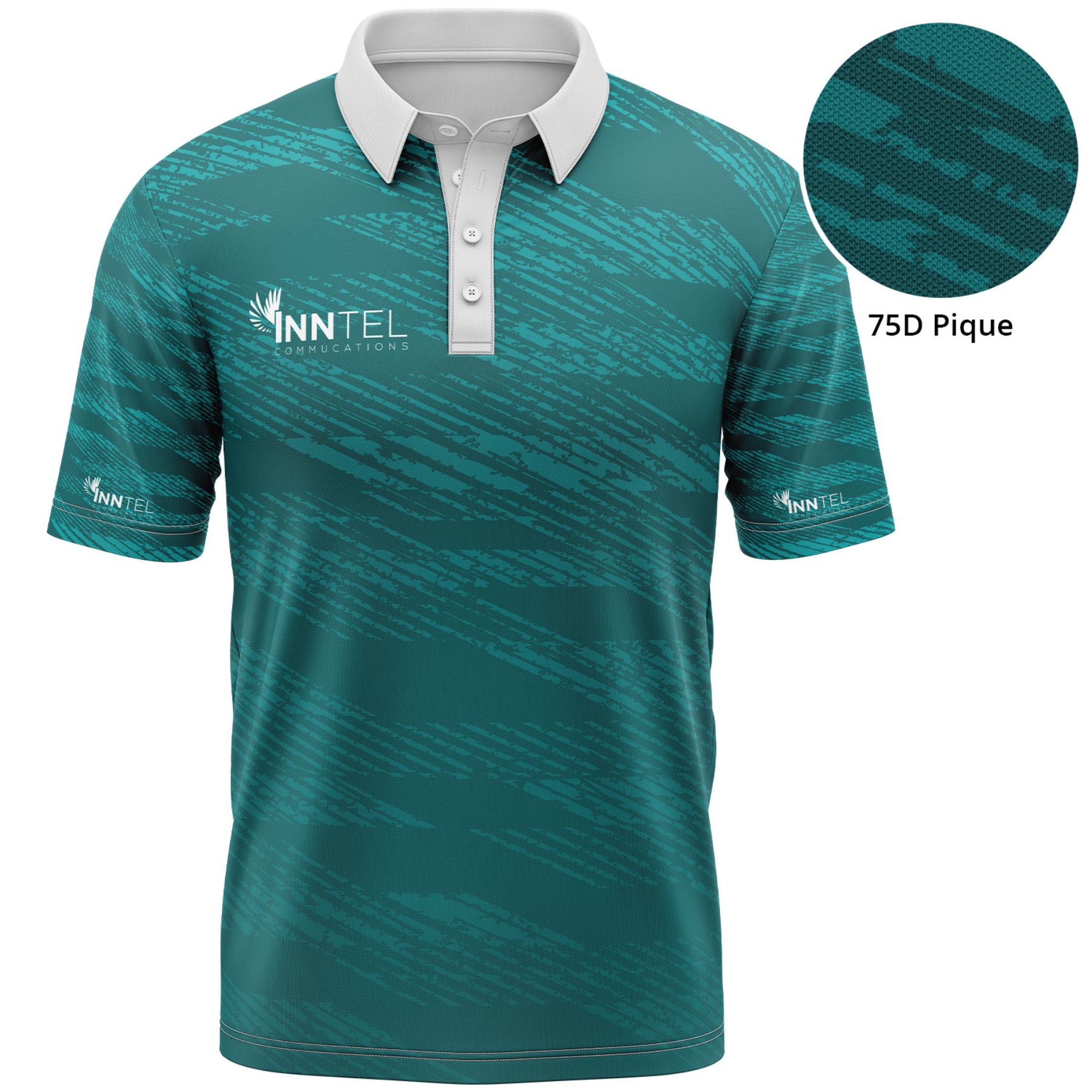 patterned branded polo shirt with white collar