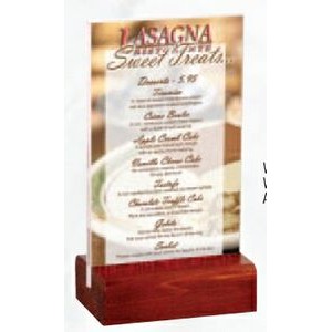 Wood Base Menu Table Tent W/Clear Removable Acrylic Insert (4"x6" Insert)