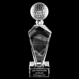 Solid Crystal Engraved Award - 8" medium - Deco Golf Ball