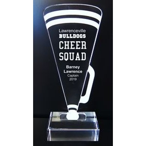 EXCLUSIVE! Acrylic and Crystal Engraved Award - 9-1/2" Tall - Cheer Squad Megaphone