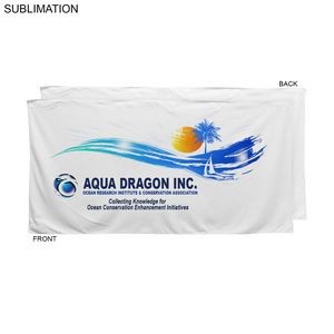 Plush and Soft Velour Terry Cotton Blend White Beach Towel, 30x60, Sublimated Full color logos