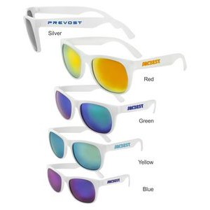 Union Printed - White Frames Reflector Mirrored Color Lens Sunglasses - UV 400 Protection