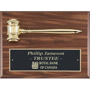 Walnut Finish Gavel Plaque with Brass Plate and Gavel, 9"x12"