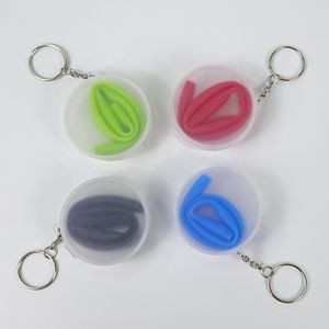 Reusable Collapsible Silicone Drinking Straw in Keychain Case