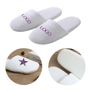 Embroidered Waffle Closed Toe Hotel Slippers