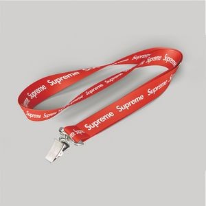 5/8" Red custom lanyard printed with company logo with Bulldog Clip attachment 0.625"