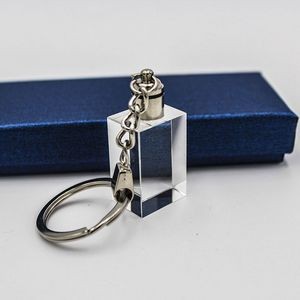 1 1/5" LED Light Up Logo Cube Shape Crystal Keychain w/Gift Box