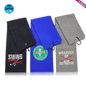 Embroidered 390GSM Trifold Microfiber Waffle Golf Towel (8000 Stitches included)
