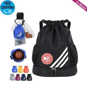 Sports Drawstring Backpack with Shoes Compartment
