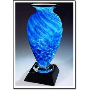 Arctic Pool Mercury Art Glass Vase w/ Marble Base (5"x11.5")