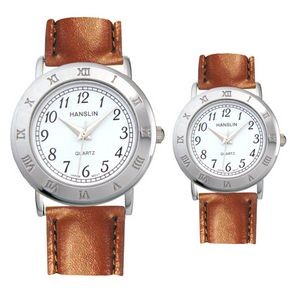 Leather Band Watch with Roman Numeral Case / Bezel
