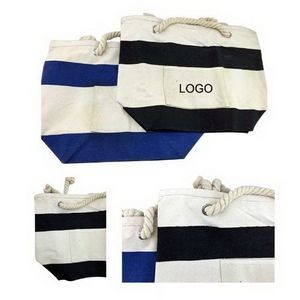 Rope tote with Stripe with a center pocket