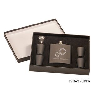 6 Oz. Matte Black Stainless Steel Flask Set in Black Presentation Box
