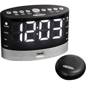 Jensen AM/FM Dual Alarm Clock Radio with Wireless Under Pillow Vibrator