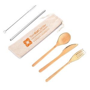 Reusable Eco-Friendly Bamboo Utensil Set with Metal Straw and Bag