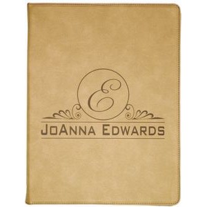 9 1/2" x 12" Light Brown Laserable Leatherette Portfolio with Notepad