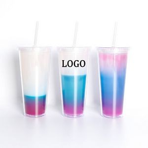 20 Oz. Double Wall Color Changing Straw Tumbler