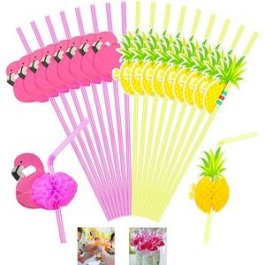 9 Inches Plastic Pink Flamingo Straws