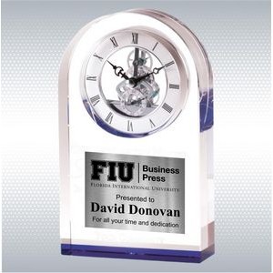 9" Elegant Blue Crystal Desk Clock Award