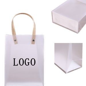 Reusable Clear Frosted Plastic PVC Gift Tote Bag With Handles 8 1/3"x4 1/3"x10 3/5" MOQ100pcs