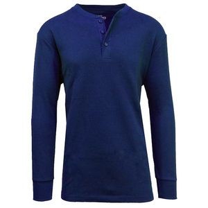 Men's Henley Thermal Shirts - Navy, S-XL, 3 Button (Case of 24)