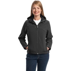 Port Authority® Ladies' Textured Hooded Soft Shell Jacket