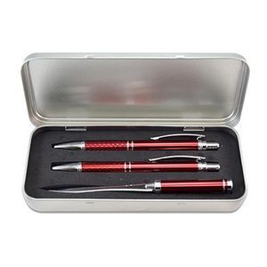 Sleek Pen, Pencil & Letter Opener Set in Tin Case