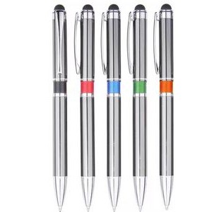 MD II Series Stylus Ball Point Pen- Gunmetal Stylus Pen, green middle ring accent