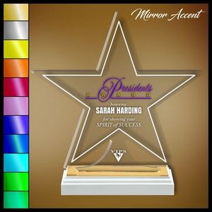 11" Star Clear Acrylic Award, Color Printed in White Wood Mirror Accented Base