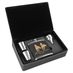 Laserable Black-Gold Leatherette 6 Oz. Flask Gift Set