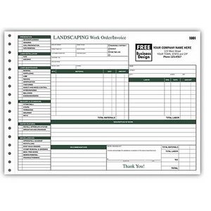 Landscaping Horizontal Work Order/Invoice Form (3 Part)