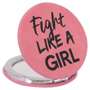 Pink Compact with Mirror, Laserable Leatherette, 2-1/2" Diameter
