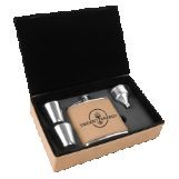 6 Oz. Light Brown Leatherette Flask Gift Set
