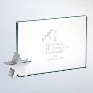 Achievement Jade Glass Award w/Chrome Star Holder, 4"H X 6"W