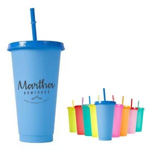 24 Oz. Color Changing Plastic Straw Cup w/Lid