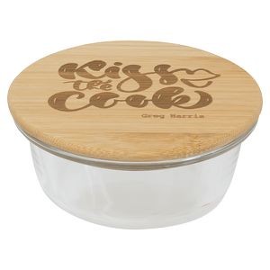 Round Glass Container with Bamboo Lid 13oz