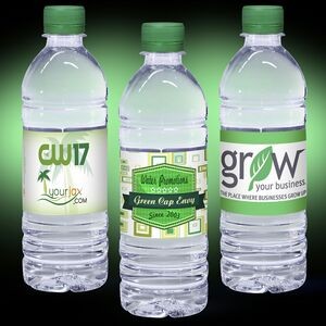 16.9oz. Custom Label Water w/Green Flat Cap - Clear Bottle