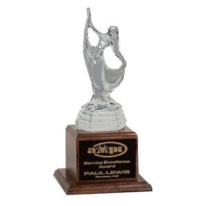 Elegant Sculpted Glass Victory Dancer Award on Walnut Base