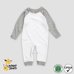 Baby Raglan Sleep N Play White/Gray 65% Polyester 35% Cotton- Laughing Giraffe