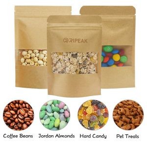 4 x 5.9 Inch Kraft Bags with Window Stand Up Ziplock Seal Paper Bag Resealable Food Storage Pouch