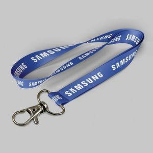 5/8" Royal Blue custom lanyard printed with company logo with Thumb Trigger attachment 0.625"