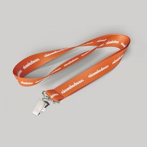 5/8" Orange custom lanyard printed with company logo with Bulldog Clip attachment 0.625"