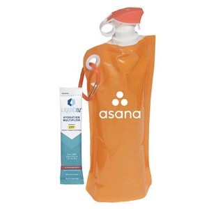 Orange Foldable 27 oz Water Bottle with Liquid IV Stick