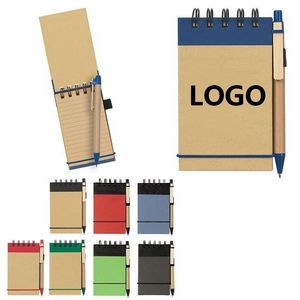 Recyclable Lined Spiral Jotter Small Notebook Pack With Click Action Ballpoint Pen 5 1/2"x3 1/2"