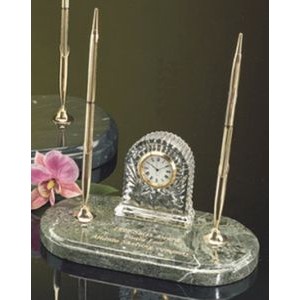 Crystal Clock Pen Set Award w/Marble Base