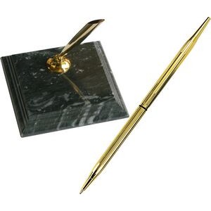 Black Marble Single Pen Stand- Gold Desk Pen and Funnel